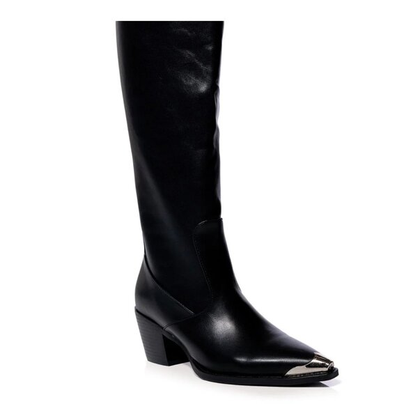 RIA-BLACK THIGH HIGH WESTERN BOOT - Picture 9 of 10